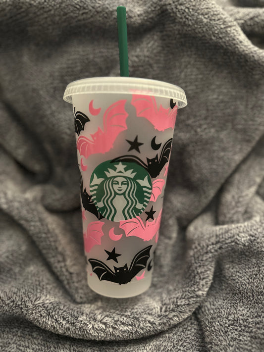 Pink Cute But Spooky Bats Cold Cup