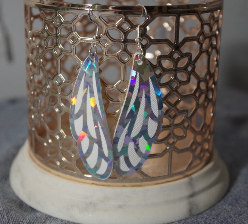 Maxi White Shattered Rainbow Dragonfly Earrings