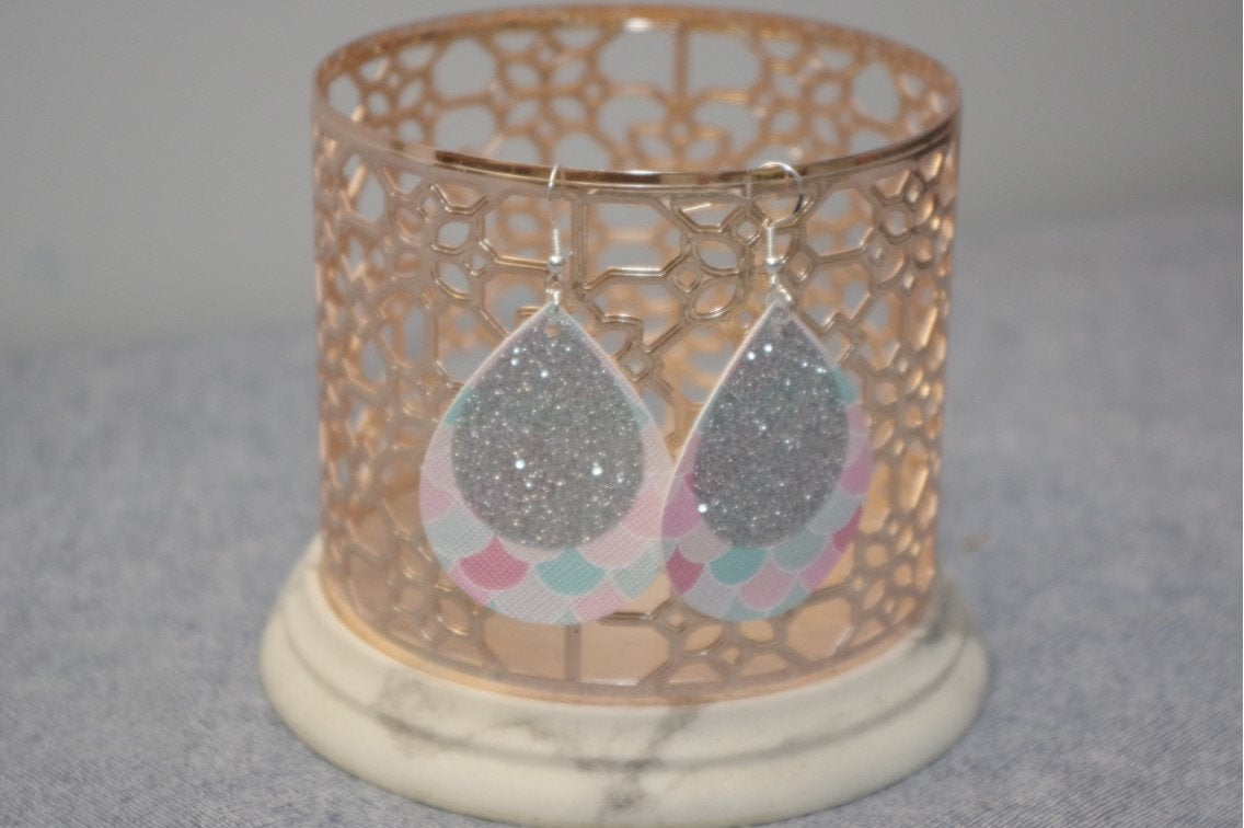 Pink/Mint Mermaid Teardrop Earrings
