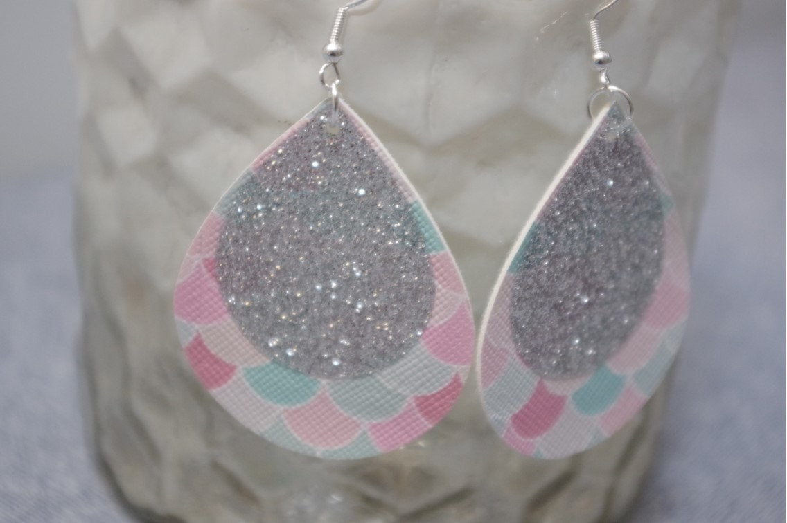 Pink/Mint Mermaid Teardrop Earrings