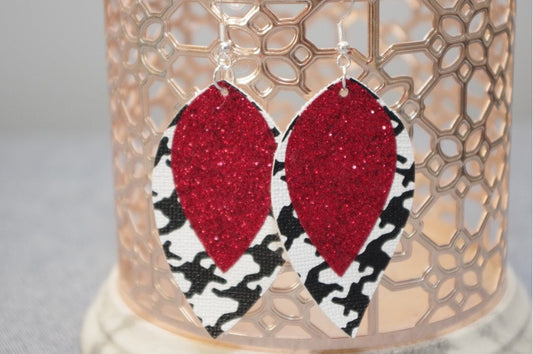 Black & White Houndstooth w/ Red Glitter Earrings