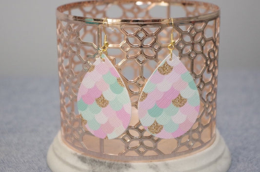 Pink/Mint/Gold Mermaid Teardrop Earrings (Without Glitter Layer)