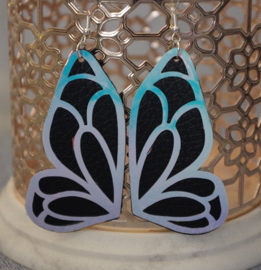 Rainbow Pearl Black Butterfly Wing Earrings