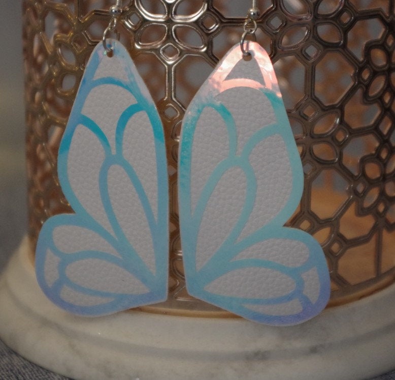 Maxi Rainbow Pearl White Butterfly Wing Earrings
