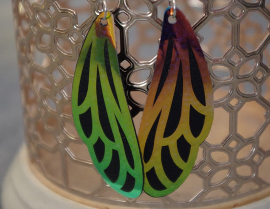 Midi Rainbow Pearl Black Dragonfly Earrings