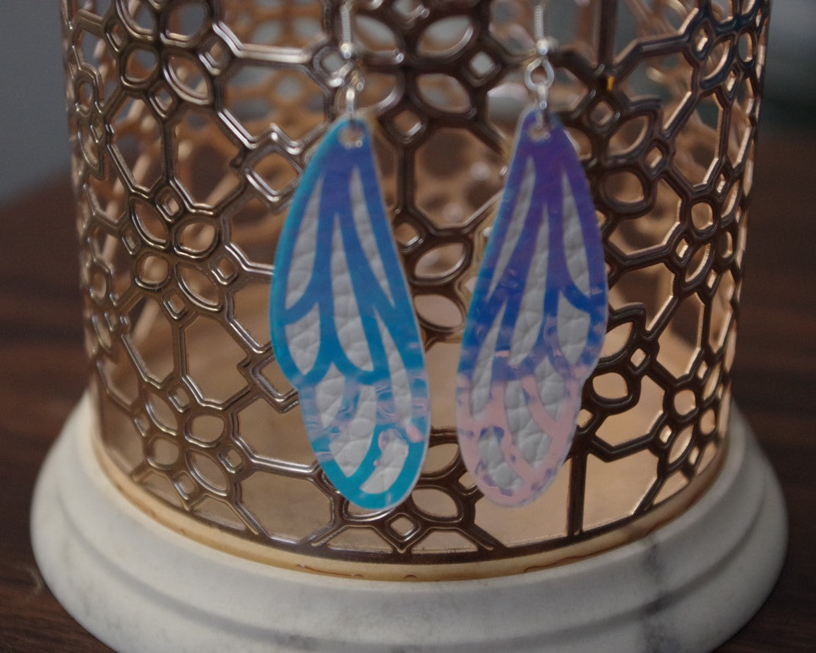 Midi White Rainbow Pearl Dragonfly Earrings